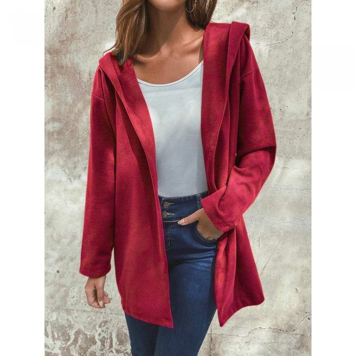 Long Sleeve Loose Lapel Solid Color Casual Jacket For Women