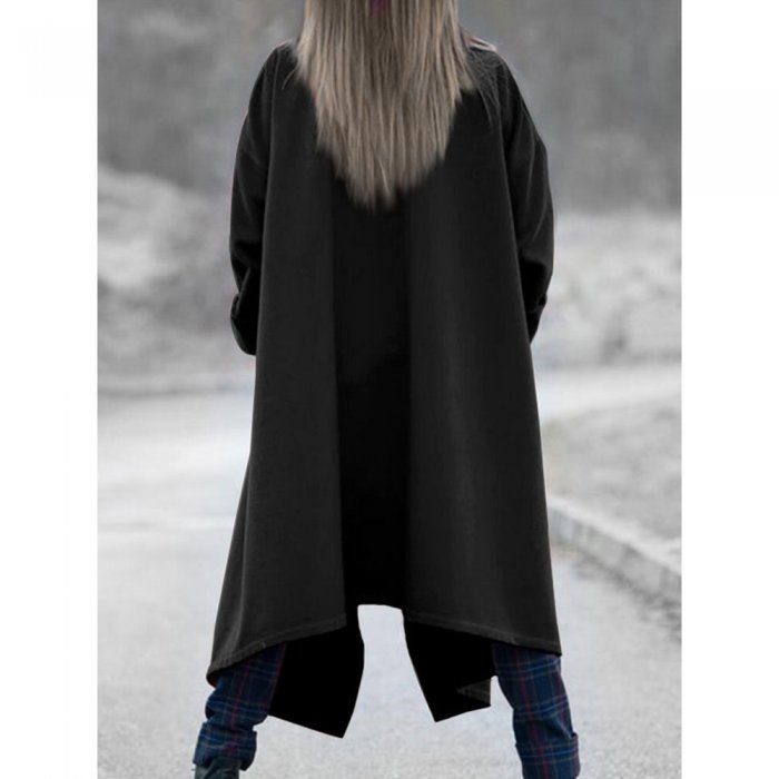 Solid Color Long Sleeve Lapel Collar Asymmetrical Coat For Women