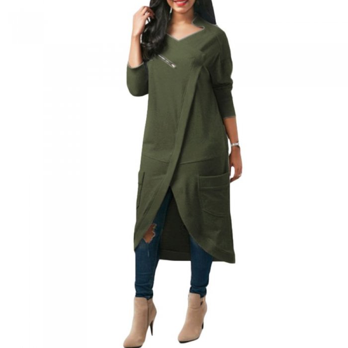 Cross Wrap Solid Color Asymmetrical Casual Coats