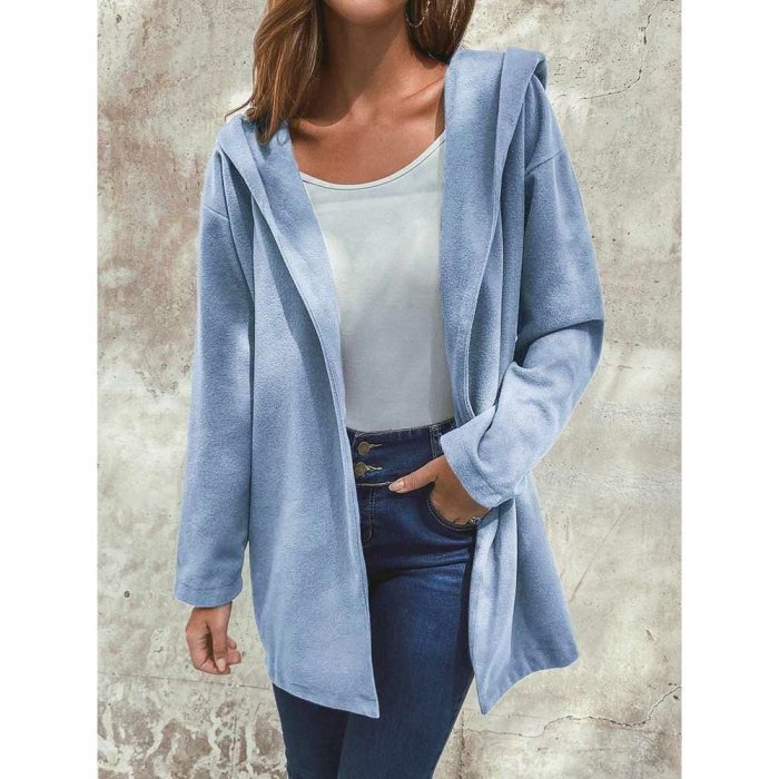 Long Sleeve Loose Lapel Solid Color Casual Jacket For Women