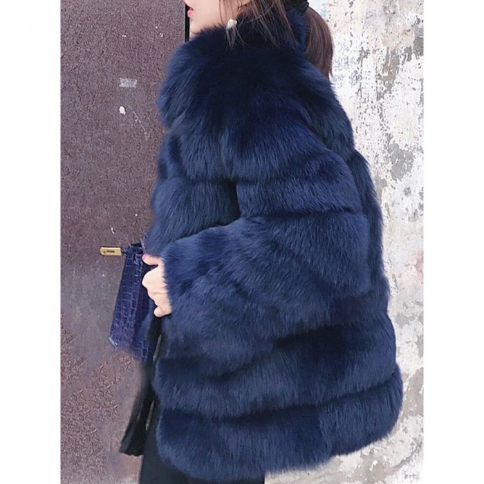 Faux Fur Solid Color Long Sleeve Stand Collar Coat For Women