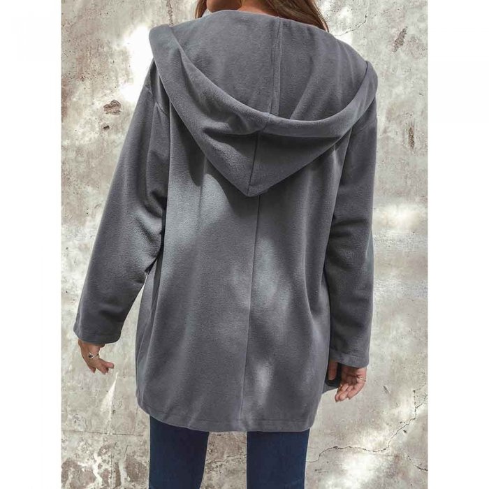 Long Sleeve Loose Lapel Solid Color Casual Jacket For Women