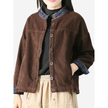 Corduroy Patch Button Long Sleeve Vintage Jacket