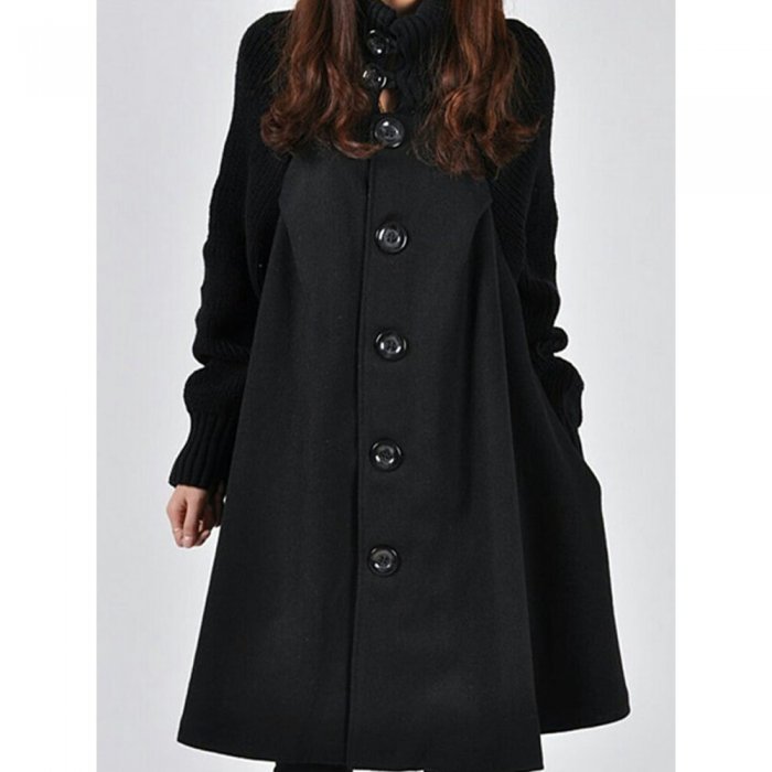 Solid Color Long Sleeve High Neck Patchwork Coat For Women