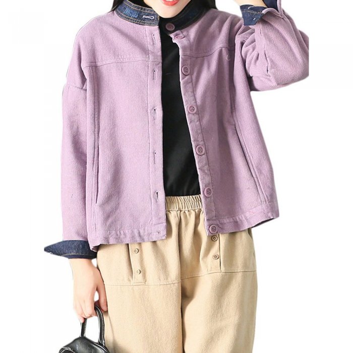 Corduroy Patch Button Long Sleeve Vintage Jacket