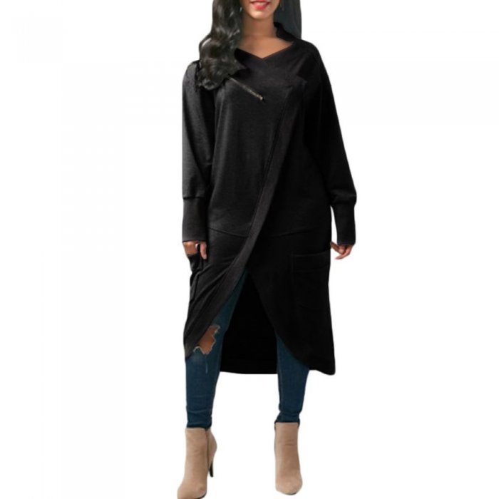 Cross Wrap Solid Color Asymmetrical Casual Coats