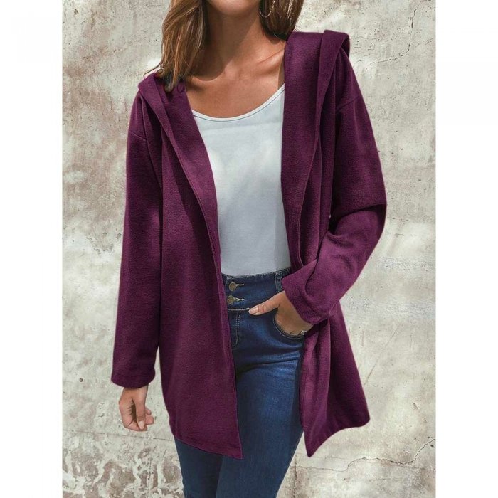 Long Sleeve Loose Lapel Solid Color Casual Jacket For Women