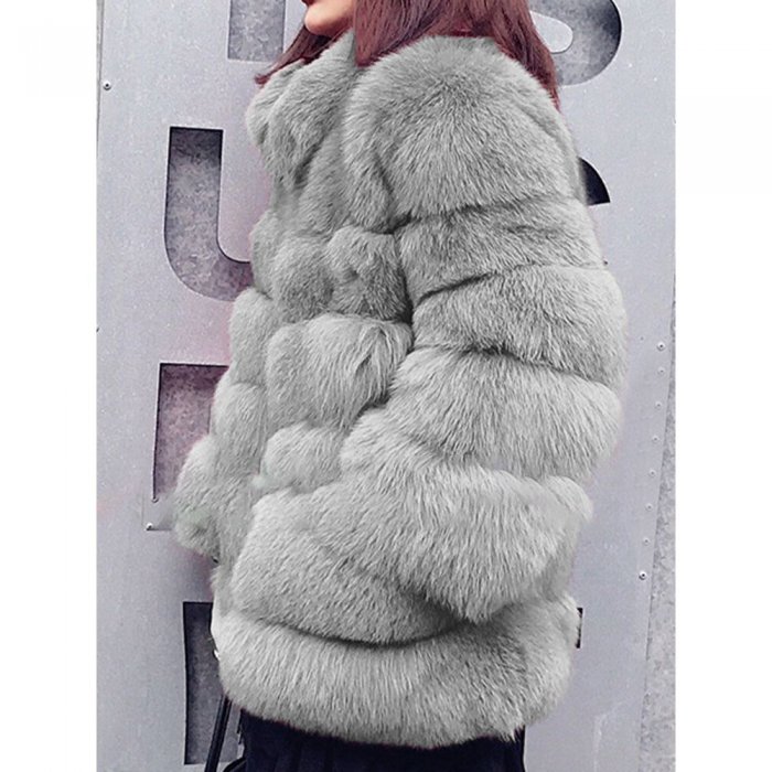 Faux Fur Solid Color Long Sleeve Stand Collar Coat For Women