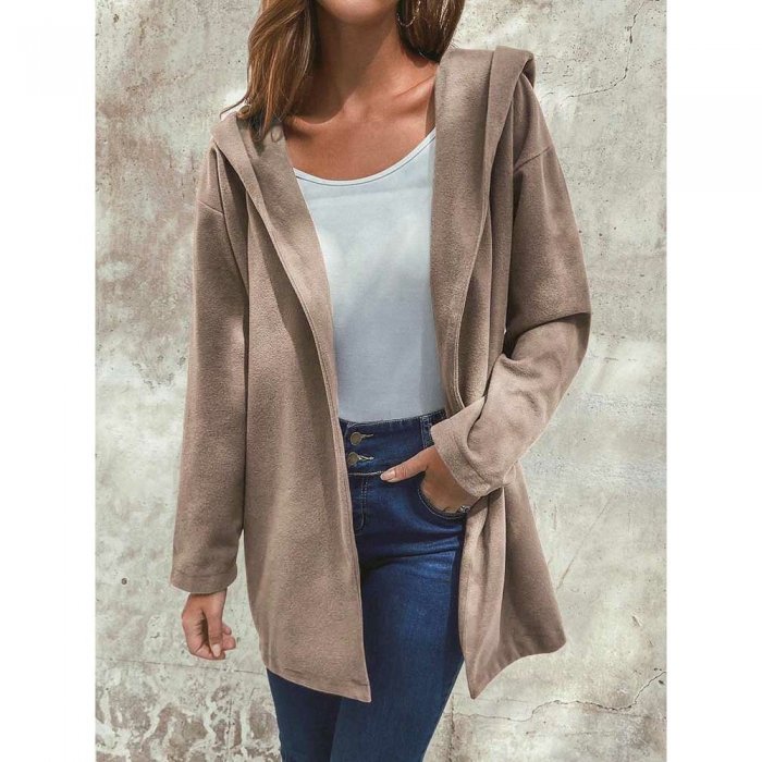 Long Sleeve Loose Lapel Solid Color Casual Jacket For Women