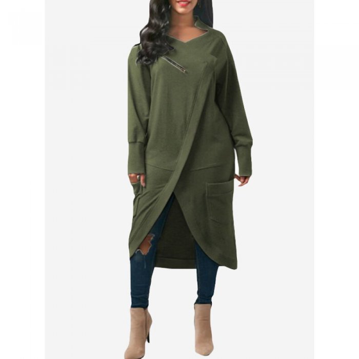 Cross Wrap Solid Color Asymmetrical Casual Coats