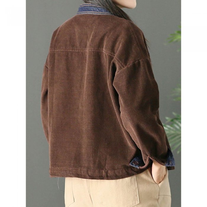 Corduroy Patch Button Long Sleeve Vintage Jacket