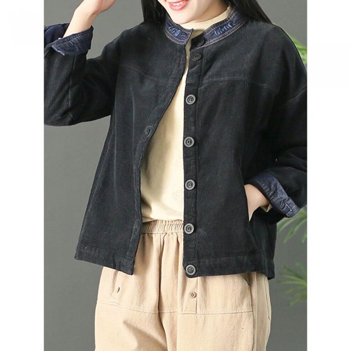 Corduroy Patch Button Long Sleeve Vintage Jacket